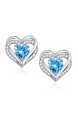 dazzling silver heart Aquamarine birthstone baby earrings